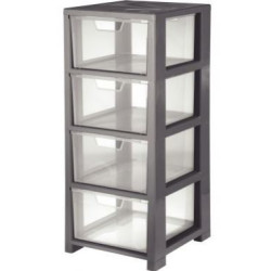 Tour de rangement avec 4 bacs - D: 32 x 35 x H78cm - GRIS FONCE