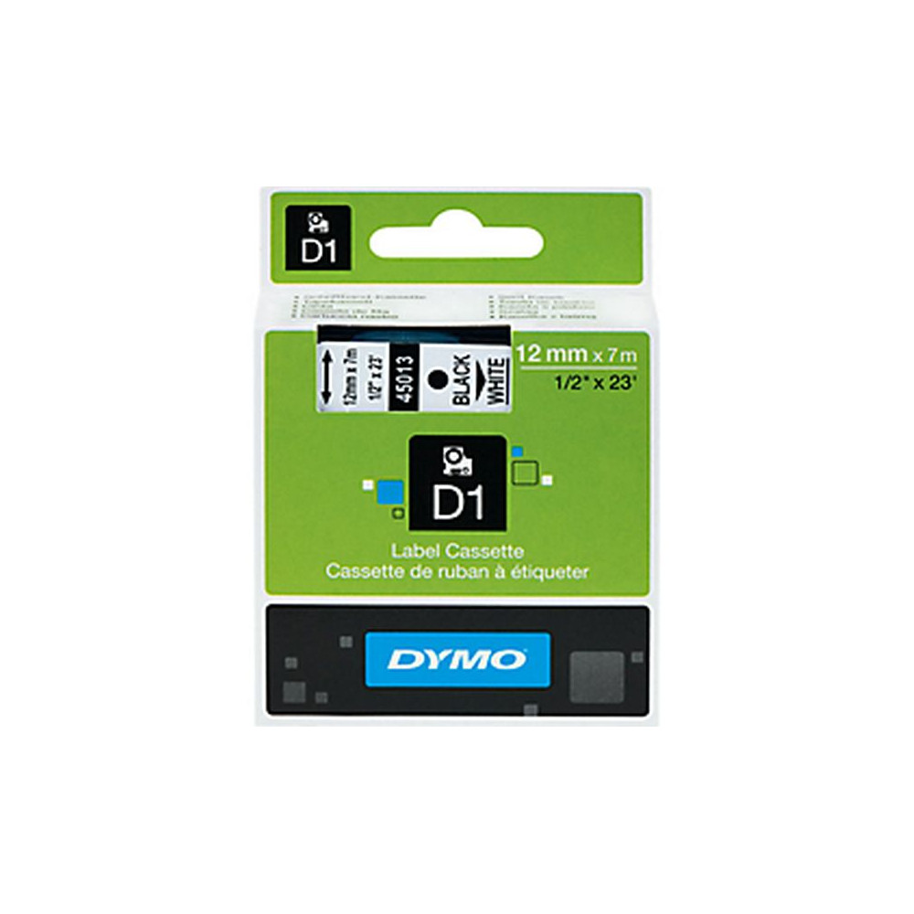 Ruban DYMO D1 - 12mm Noir/Blanc pour titreuse - 45013 (7 m) //