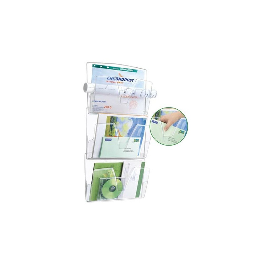 Corbeille a courrier murale CEP 3cases Sépar. 36x27x8.6cm CRISTAL //